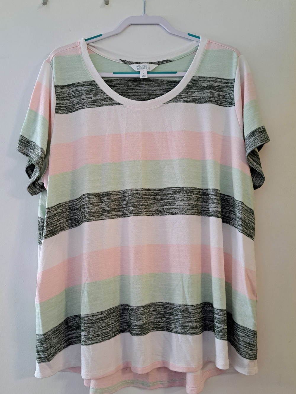 Market & Spruce Pastel Stripe Scoop Neck Tee - Pink, Mint & Gray